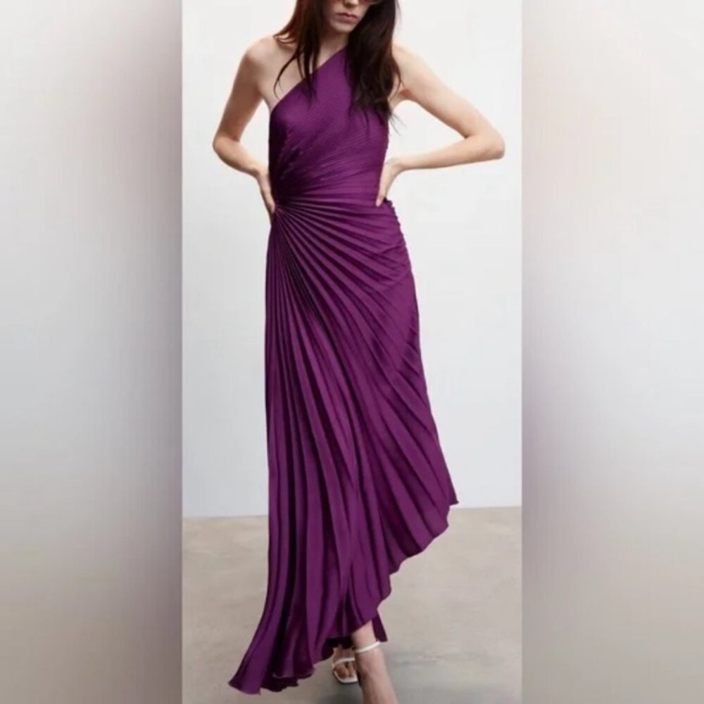 Mango Asymmetrical Pleated Dress